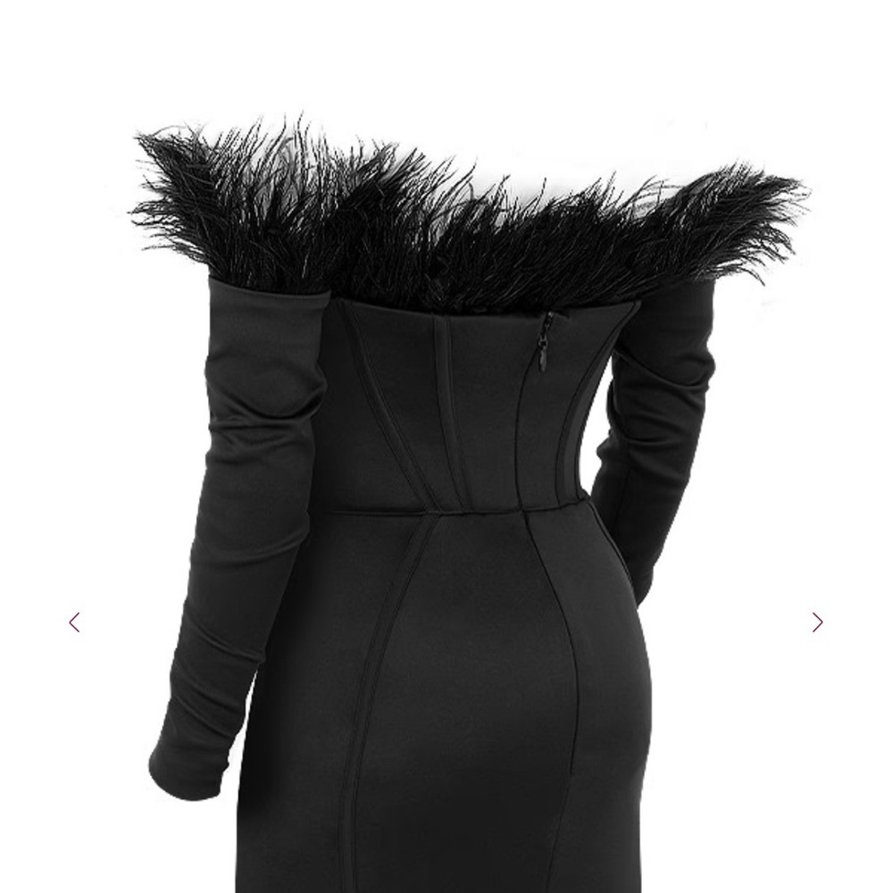 House of CB ADRIANA Black Strapless Feather Corset Dress Sz XS - Picture 2 of 14